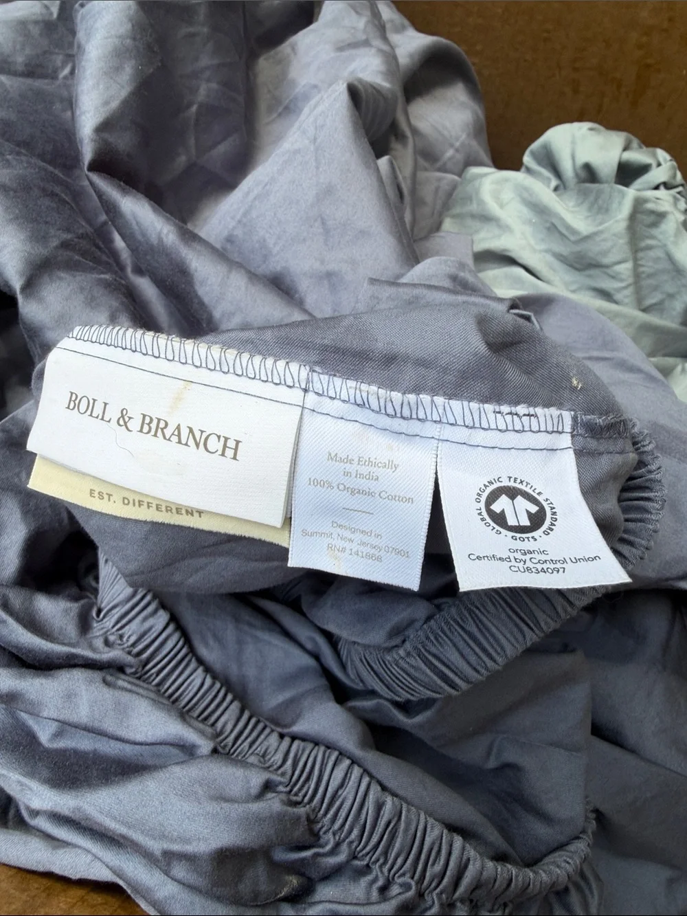 New Boll & Branch king Sz Slate mineral Blue FITTED SHEET Organic cotton luxury